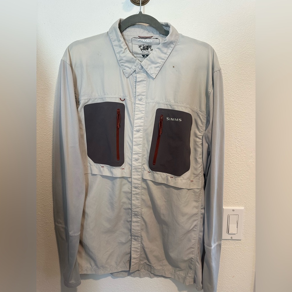 Simms Men's Light Gray and Dark Gray Fishing Shirt